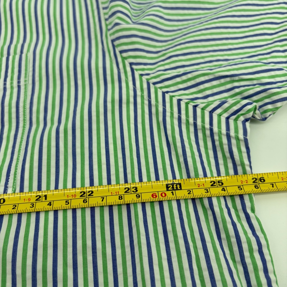 Lands' End XL Mens Striped Short Sleeve Button Down Shirt Green Blue - Picture 10 of 11